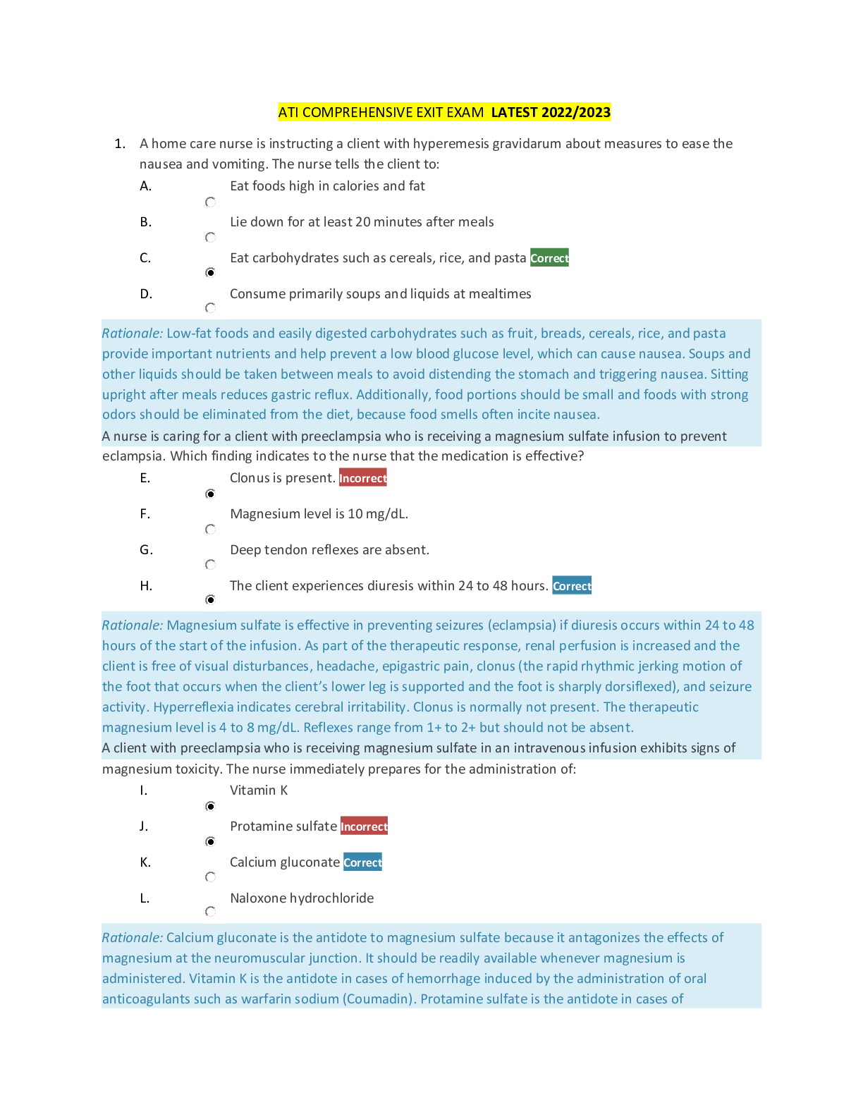 Preview image for ATI COMPREHENSIVE EXIT EXAM LATEST 2022/2023